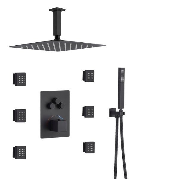 Cascada Annecy 12" Square Rainfall Shower System – Matt Black