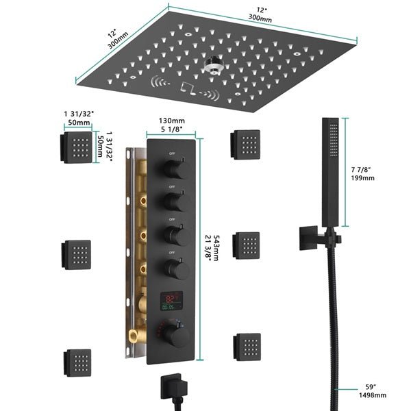 12" Siena Digital LED Bluetooth Shower System By Cascada Showers - Product Image 7