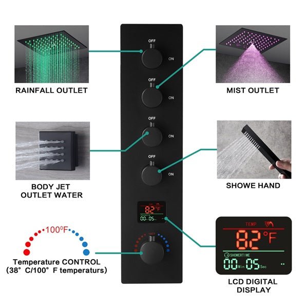 12" Siena Digital LED Bluetooth Shower System By Cascada Showers - Detail View 3