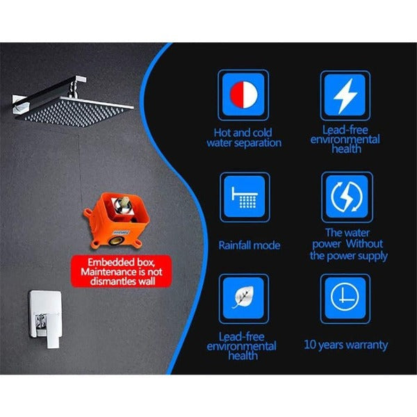 Cascada Showers 12" Square LED Wall Mounted Shower Set - Detail View 3