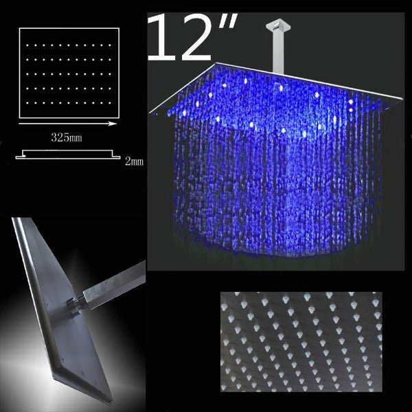 Cascada Showers 12" Square Rainfall LED Shower Head - Product Image 19