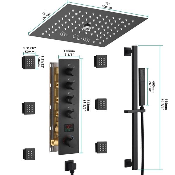 12" Turin Digital LED Bluetooth Shower System By Cascada Showers - Product Image 7