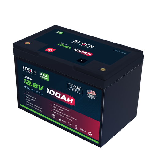 Epoch 12V 100Ah Eco Series LiFePO4 battery — front view