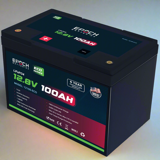 Epoch 12V 100Ah Eco Series LiFePO4 battery — side profile