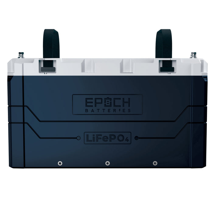Epoch 48V 100Ah V2 Elite LiFePO4 battery — feature callouts