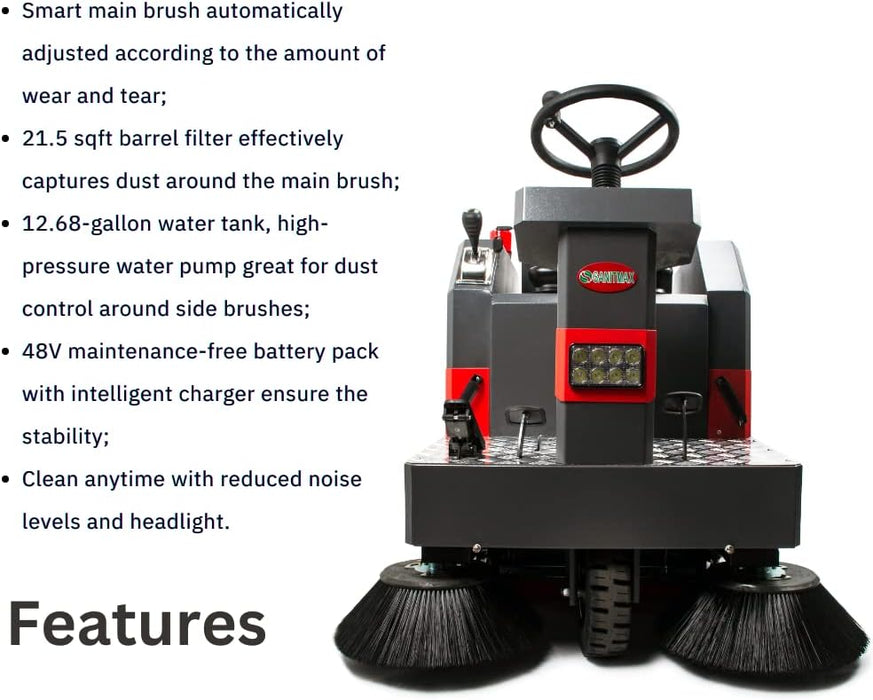 SANITMAX SM1250 49" Ride-on Industrial Floor Sweeper, 26 Gal Dustbin, 69000 Sqft/h Efficiency - Lifestyle View