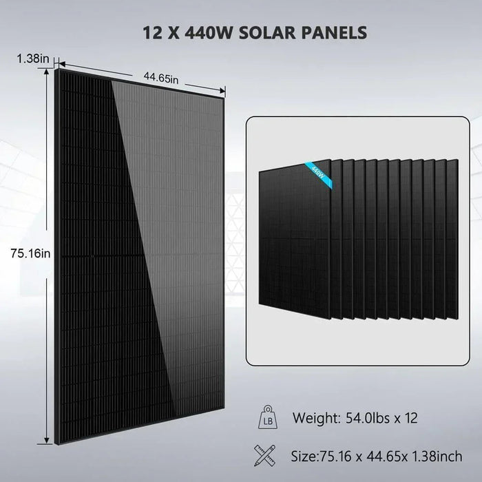 Green Vista Living Complete off Grid Solar Kit 12000W 48V 120V/240V output 10.24KWH Lithium Battery 5280... - Detail View