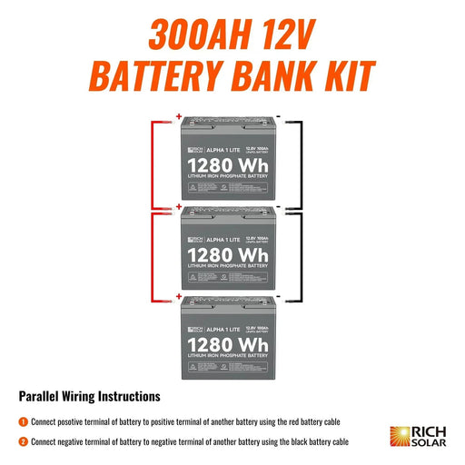 Green Vista Living Rich Solar - 300Ah 12V LiFePO4 Off-Grid Battery Kit | 3.8kWh Deep Cycle... Power Station - Side View