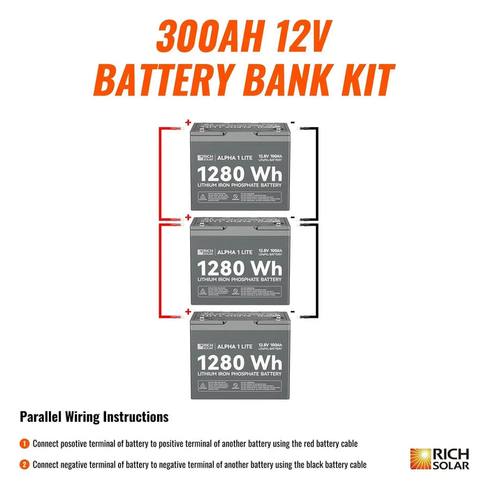 Green Vista Living Rich Solar - 300Ah 12V LiFePO4 Off-Grid Battery Kit | 3.8kWh Deep Cycle... Power Station - Side View