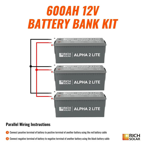 Green Vista Living Rich Solar - 600Ah 12V LiFePO4 Off-Grid Battery Kit | 7.6kWh Deep Cycle... Power Station - Side View