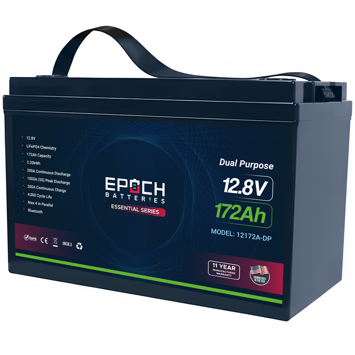 Epoch 12V 172Ah Essential Series LiFePO4 battery — side profile