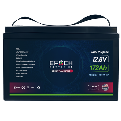 Epoch 12V 172Ah Essential Series LiFePO4 battery — front view