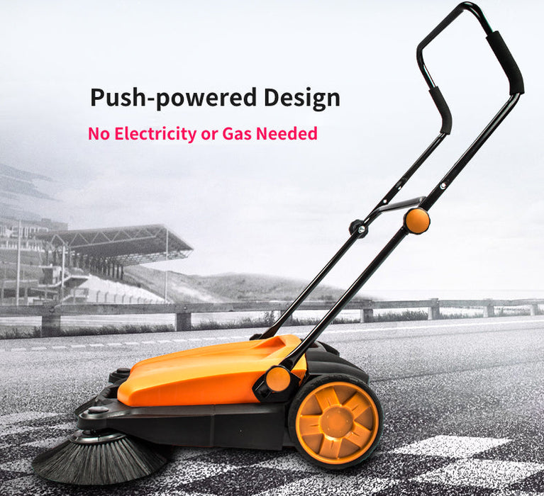 SANITMAX SM650 27.5" Manual Push Powered Floor Sweeper, Triple Brushes, Indoor and Outdoor - Close-Up