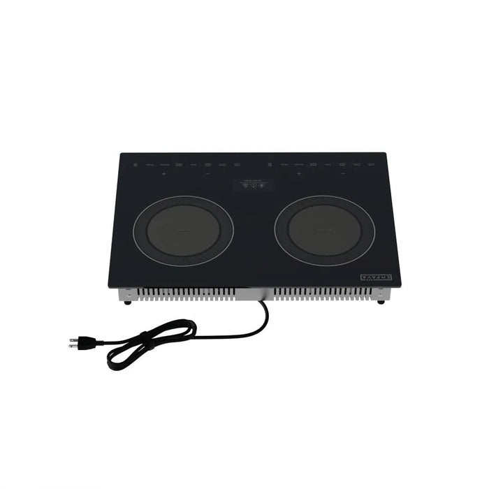 Rear angled view of the Empava EMPV-13EC09 induction cooktop showing the vent slots and power cord