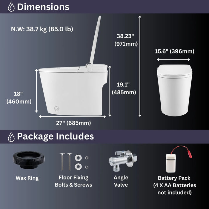 Forno Acqua Luxurious Smart Toilet, Includes Auto Flush, Powerful Flush, Sleek Tankless design Ideal for Powder Rooms (CSTS00)