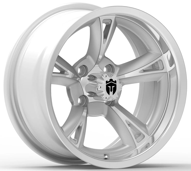 Empire Rodder RD2 14x7 Silver Polished Wheel with X Comp Golf X/T Tire golf cart wheel and tire – view 2