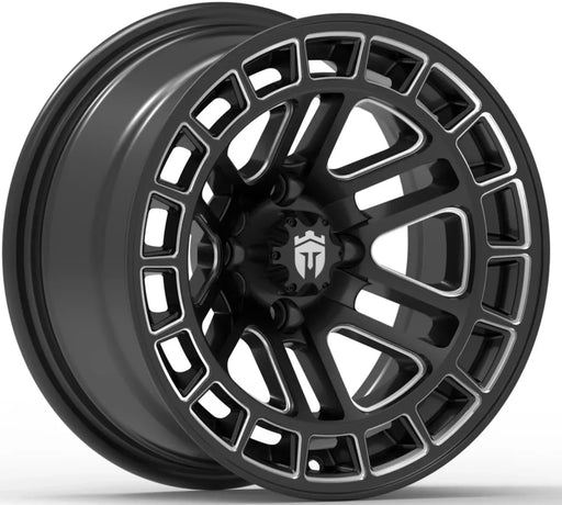 Empire Quest Q2 14x7 Gloss Black & Milled Edges Golf Cart Wheel