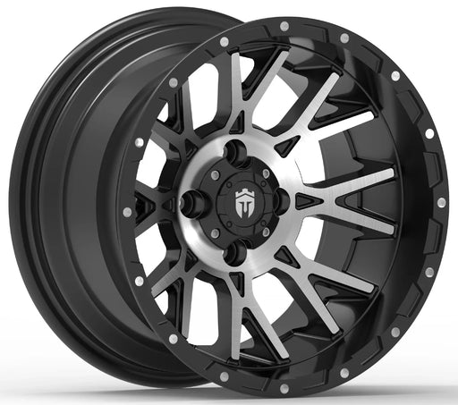 Empire Savage SV3 14x8 Gloss Black Machined Face with X Comp Golf A/T Tire golf cart wheel and tire – view 2