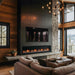 SimpliFire Allusion Edge electric fireplace in a cabin setting with chromatic flames (100" shown)