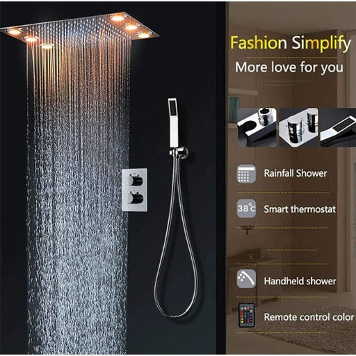 Cascada Showers 14"x20" Recessed LED Shower Set with Remote - Alternate View