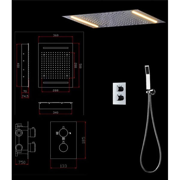Cascada Showers 14"x20" Recessed Rainfall Shower Set - Alternate View