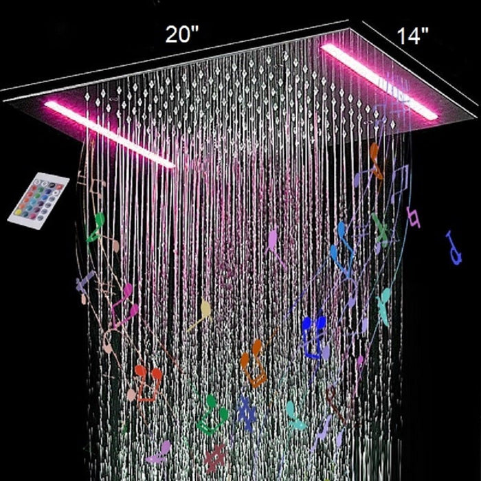 Cascada Luxurious 14"x20" Ceiling Mounted Rectangle LED Rainfall Shower Head - Side View