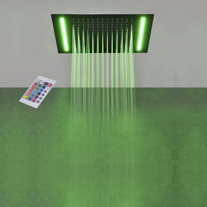 Cascada Luxurious 14"x20" Ceiling Mounted Rectangle LED Rainfall Shower Head - Close-Up