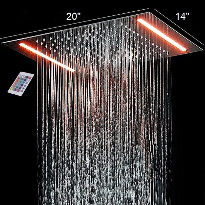 Cascada Luxurious 14"x20" Ceiling Mounted Rectangle LED Rainfall Shower Head - Detail View