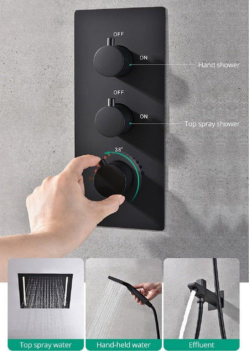 Cascada Showers 14"x20" LED Shower System with 2-Way thermostatic valve - Detail View 2