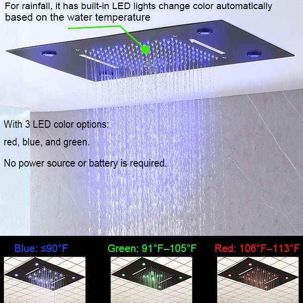 Cascada Showers 14"x20" recessed rainfall /waterfall LED shower head - Detail View 3