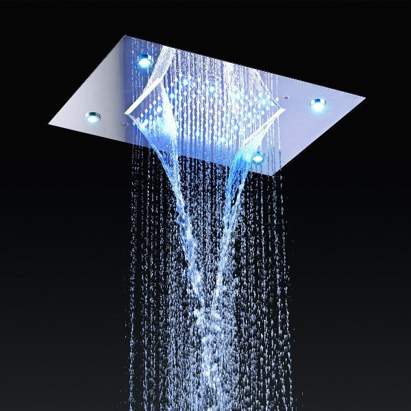 Cascada Showers 14"x20" recessed rainfall /waterfall LED shower head - Main Product Image