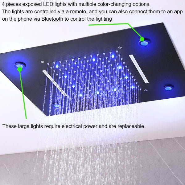 Cascada Showers 14"x20" recessed rainfall /waterfall LED shower head - Product Image 6
