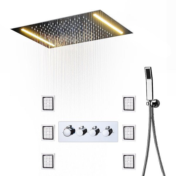 Cascada Showers 14"x20" Recessed White LED Shower System With 3-Way Thermostatic Valve - Product Image 7