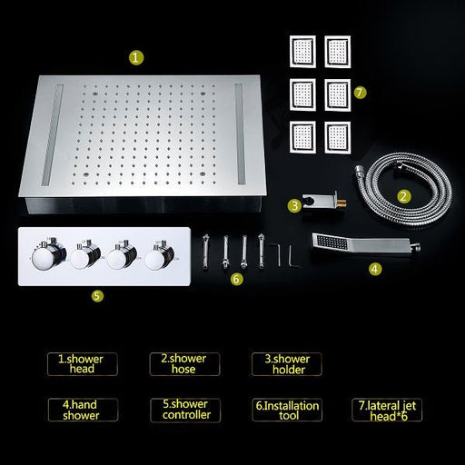 Cascada Showers 14"x20" Recessed White LED Shower System With 3-Way Thermostatic Valve - Alternate View