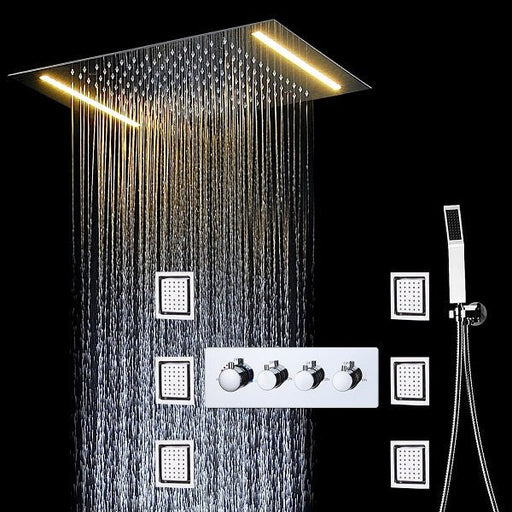 Cascada Showers 14"x20" Recessed White LED Shower System With 3-Way Thermostatic Valve - Main Product Image