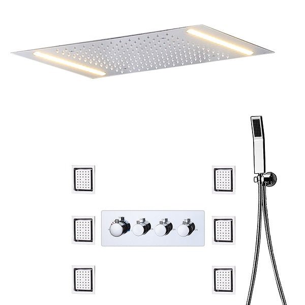 Cascada Showers 14"x20" Recessed White LED Shower System With 3-Way Thermostatic Valve - Product Image 12