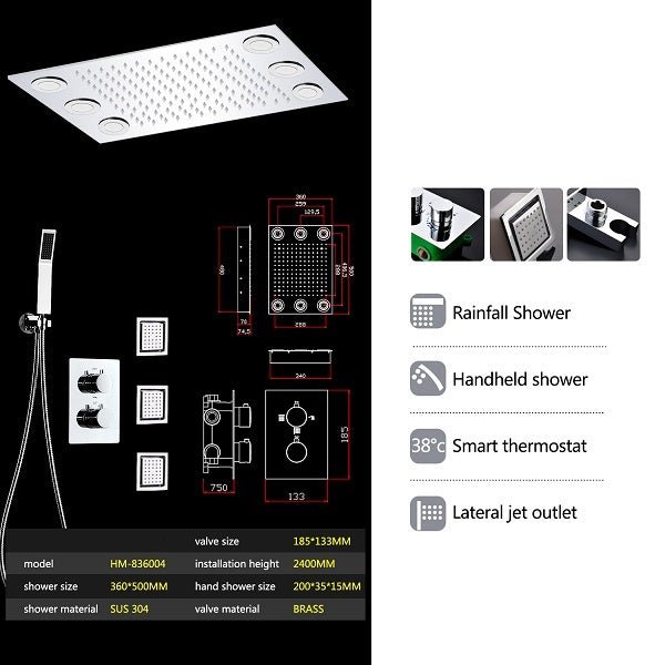 Cascada Showers 14"x20" Recessed LED Shower System - Detail View 3