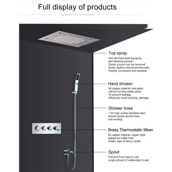 Cascada Showers 14"x20" Recessed Rainfall/Waterfall LED Shower System - Detail View 3