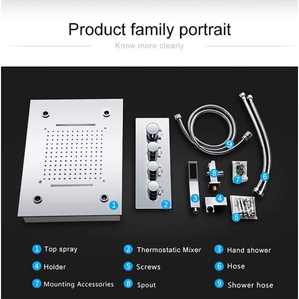Cascada Showers 14"x20" Recessed Rainfall/Waterfall LED Shower System - Detail View 2