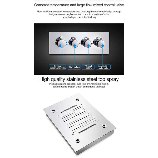 Cascada Showers 14"x20" Recessed Rainfall/Waterfall LED Shower System - Product Image 7