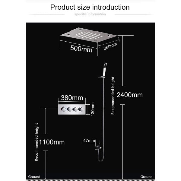 Cascada Showers 14"x20" Recessed Rainfall/Waterfall LED Shower System - Product Image 11
