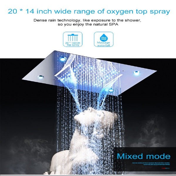 Cascada Showers 14"x20" LED Shower System With 3-Way Thermostatic Valve (4 knobs) - Product Image 11
