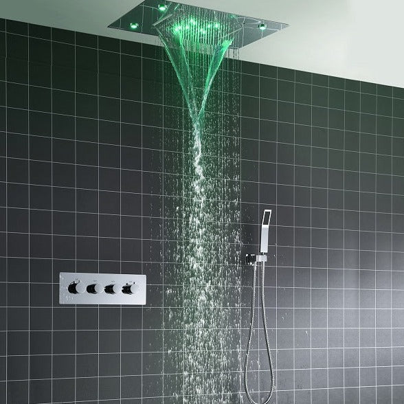 Cascada Showers 14"x20" LED Shower System With 3-Way Thermostatic Valve (4 knobs) - Main Product Image