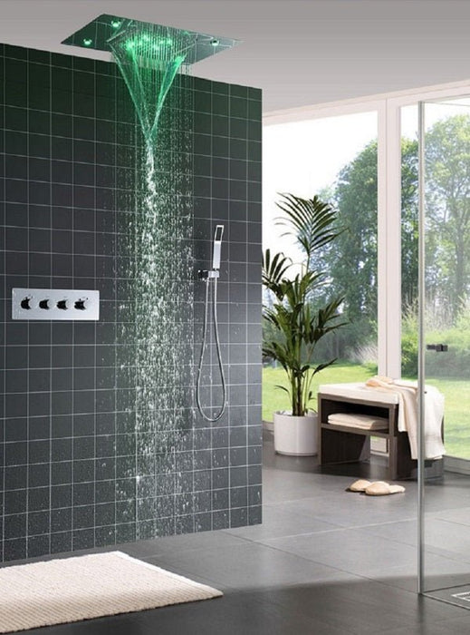 Cascada Showers 14"x20" LED Shower System With 3-Way Thermostatic Valve (4 knobs) - Product Image 12