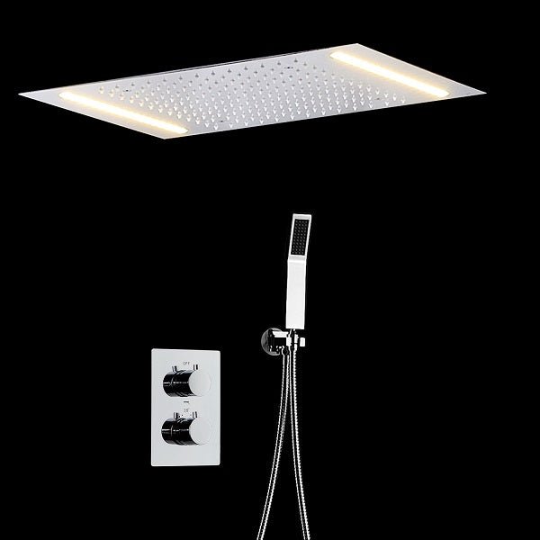 Cascada Showers 14"x20" White LED Shower Set with Dual Thermostatic Valve - Detail View 2