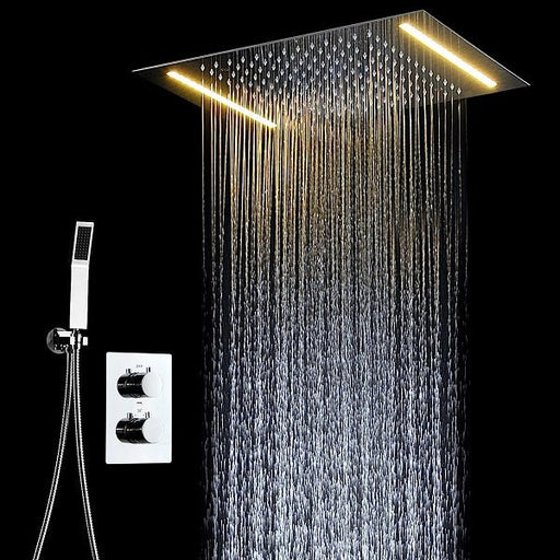 Cascada Showers 14"x20" White LED Shower Set with Dual Thermostatic Valve - Alternate View