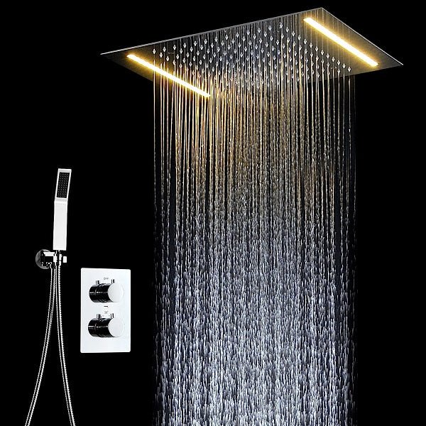 Cascada Showers 14"x20" White LED Shower Set with Dual Thermostatic Valve - Alternate View