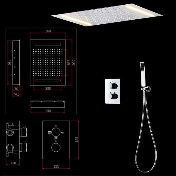 Cascada Showers 14"x20" White LED Shower Set with Dual Thermostatic Valve - Product Image 10