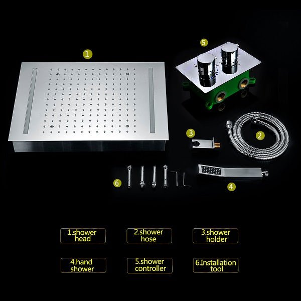 Cascada Showers 14"x20" White LED Shower Set with Dual Thermostatic Valve - Detail View 3