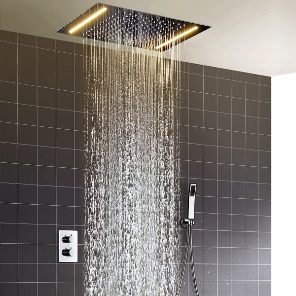 Cascada Showers 14"x20" White LED Shower Set with Dual Thermostatic Valve - Main Product Image